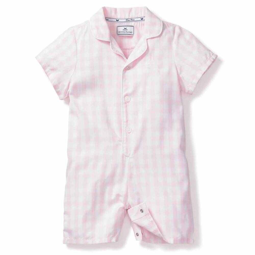 NEW PETITE PLUME kids twill summer romper in pink gingham